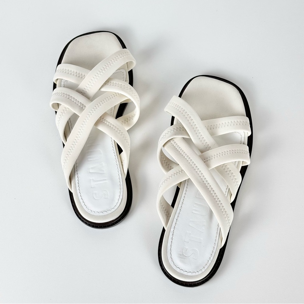 STAUD Slip-On Strappy Sandals In Ivory/Brown 39